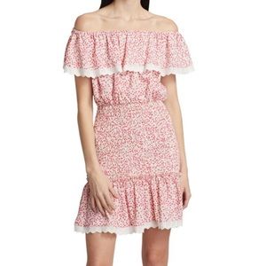 STELLAH Off-The-Shoulder Smocked Minidress Pink Large